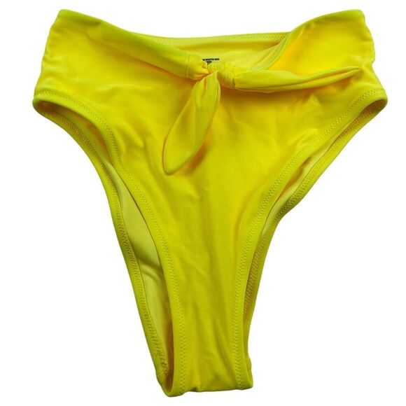Aerie Yellow High Waisted High Cut Cheeky Bathing Suit Bikini Bottom Tie Sz XS - Picture 1 of 5